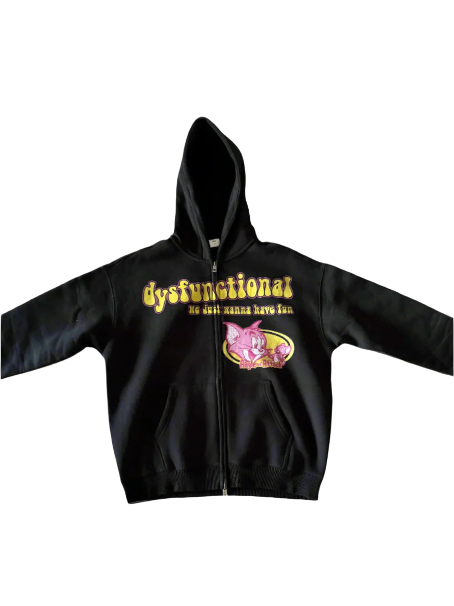 Men's Zip Hoodie Black - Dysfunctional Zip Hoodie 