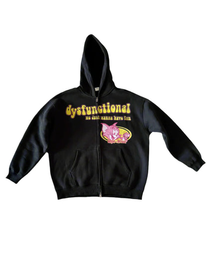 Men's Zip Hoodie Black - Dysfunctional Zip Hoodie 