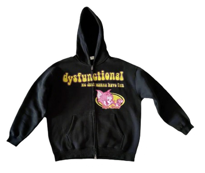 Men's Zip Hoodie Black - Dysfunctional Zip Hoodie 